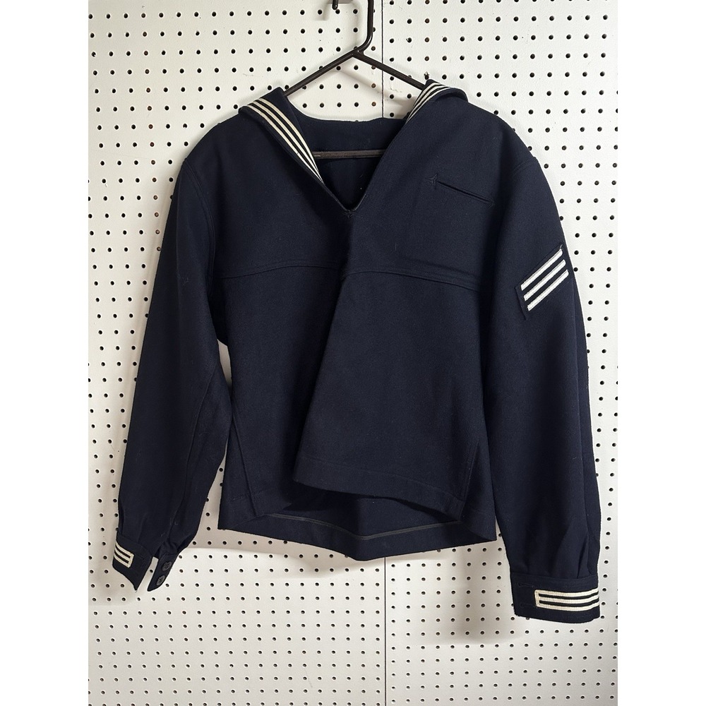 1974‎ US Navy Crackerjack Sailor Jumper 44R Navy Blue Wool USS Bowen Patch